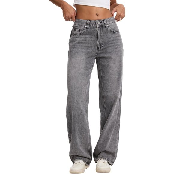 Denim - Women’s Straight Leg Jeans Denim Large Casual Vintage Boyfriend Fit